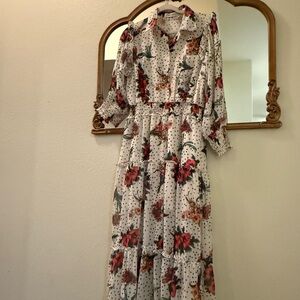 Chicwish Floral Maxi Dress with Polka Dots